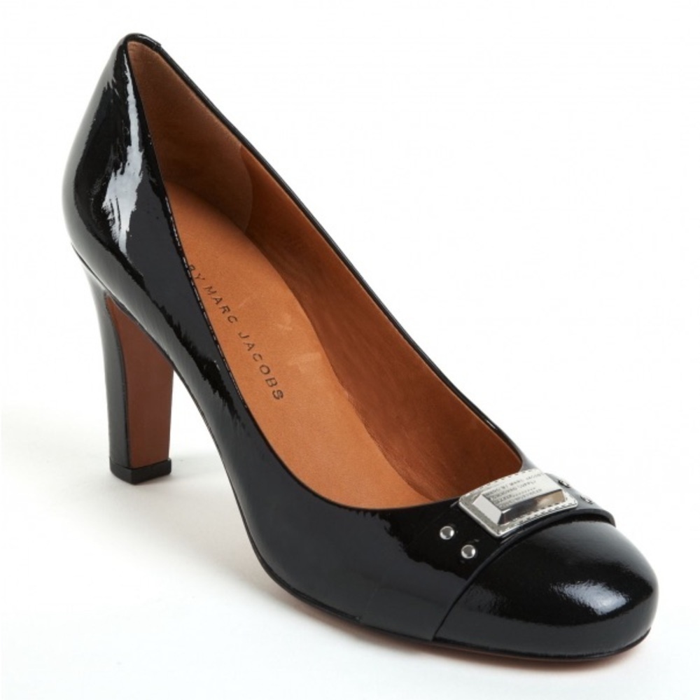 Marc By Marc Jacobs Black Patent Leather Glossy Pumps Heels Shoes Logo Size 8